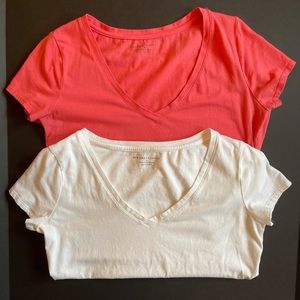 2 New York & Company V Neck Short Sleeve 95% Cotton Tee Shirts
